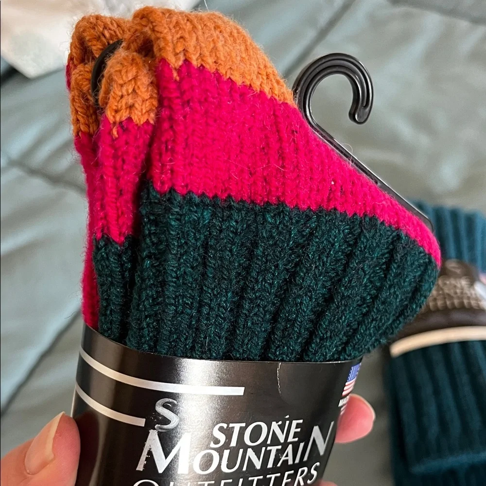 Stone Mountain Accessories Ribbed Crew Socks — Teal, Dark Green & Pink - Picture 8 of 10
